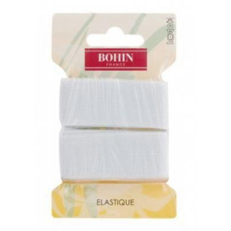 Bohin Woven Elastic 25mm, White, 0.8m