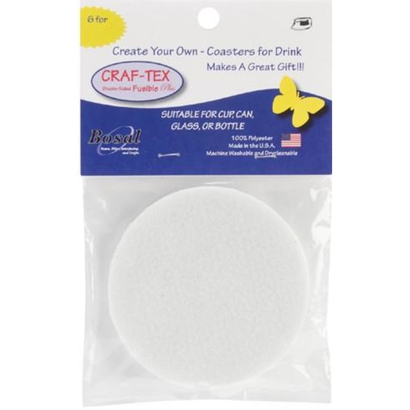 Bosal Craf-Tex Plus Coaster Craft Pack, ROUND, 10.16 cm (4), White, 6 pcs