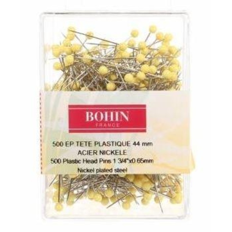 Bohin Plastic Head Pins, Yellow, 65mm (1 3/4) x 500pc.