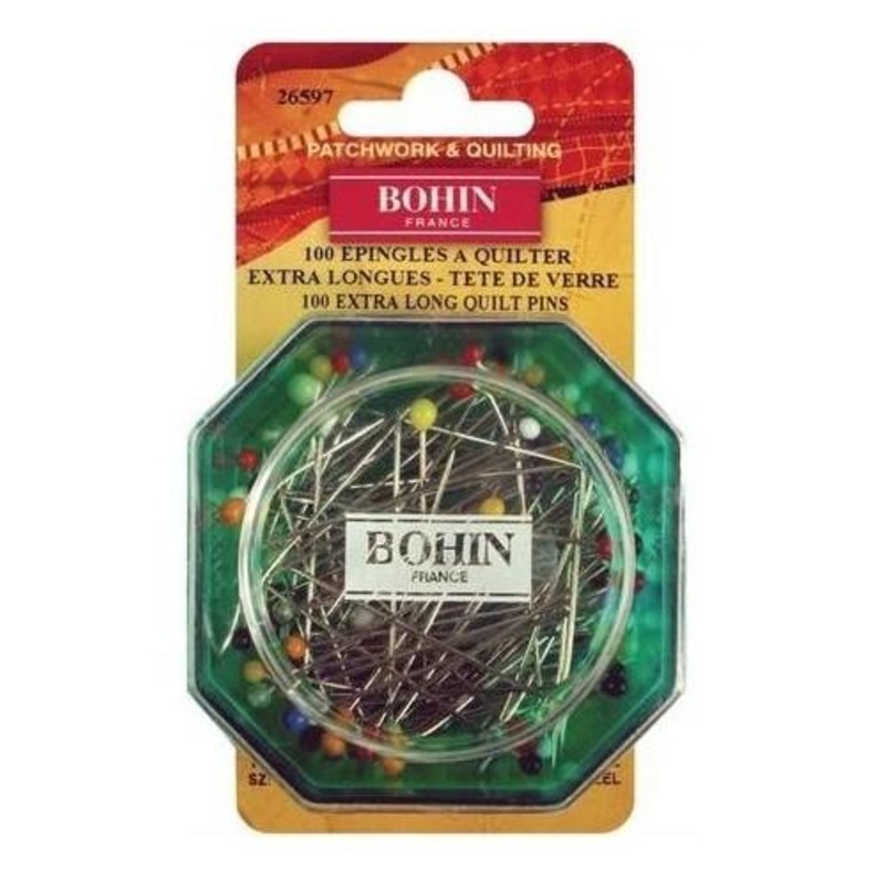Bohin Quilt Glass Head Pins, 48mm x 100pc. .80MM point