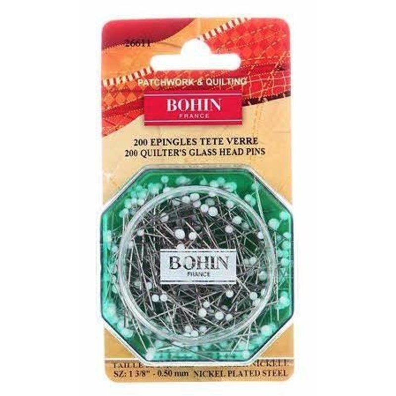 Bohin Quilter's Glass Head Pins White, 35mm Long (0.55 point) x 200pc.
