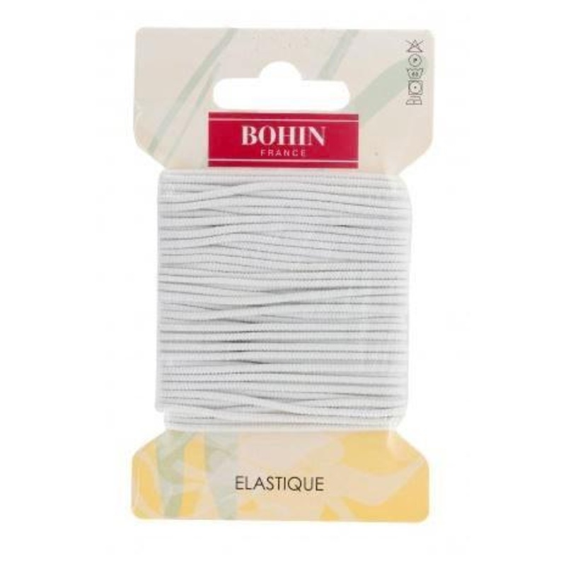 Bohin Round Corded Elastic, White, 2mm x 8.25m