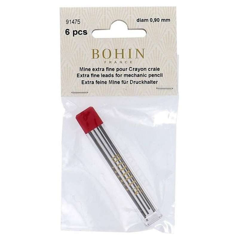 Bohin Extra Fine Pencil Refill, 0.9mm, Grey, 6pc.