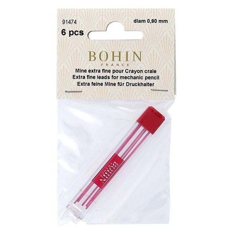 Bohin Extra Fine Pencil Refill, 0.9mm, Pink, 6pc.
