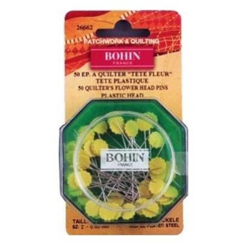 Bohin Flower Head Pins, Yellow, 51mm (2) x 50pc. (No Melt / Heat Resistant)