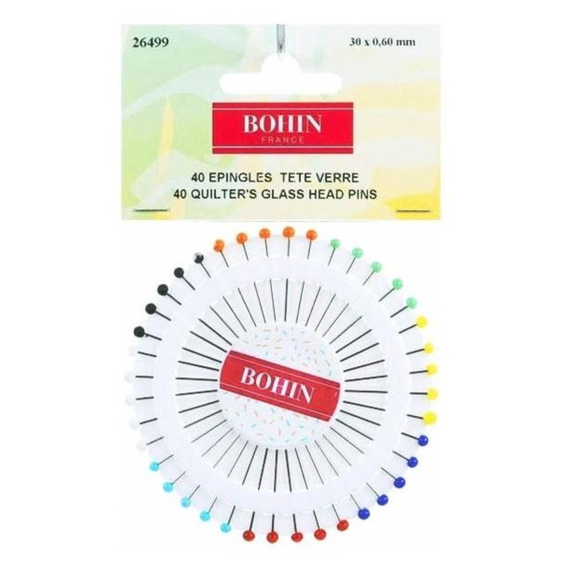 Bohin Glass Head Pins, Assorted Colours Wheel, 40pc. (5 Pins Per Colour)