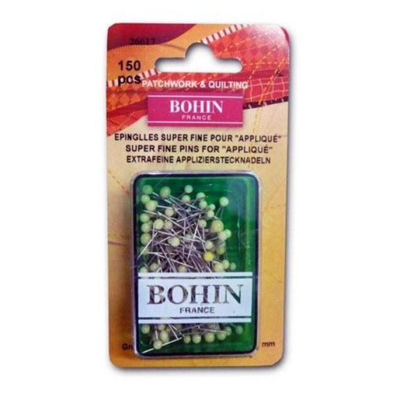 Bohin Glass Head Super Fine Appliqu Pins, Yellow, 3/4 x 150pc.