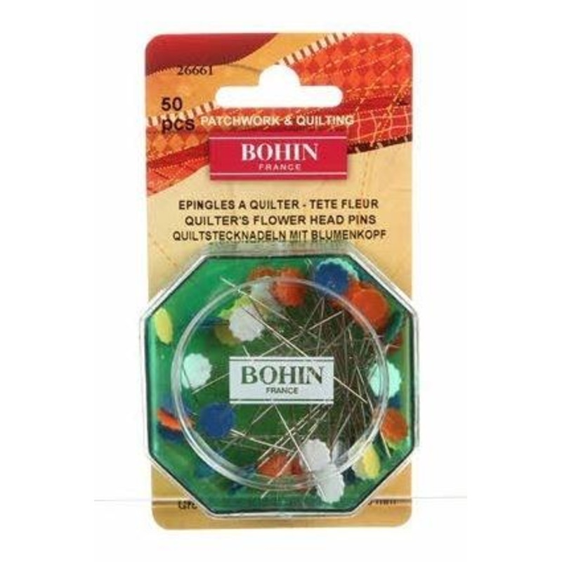 Bohin Heat-Resistant (No-Melt) Flower Head Pins, Assorted Colours, 51mm (2) x 50pc.