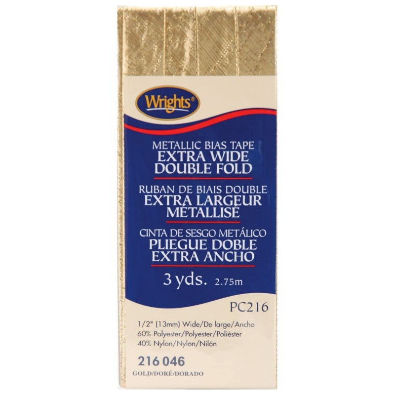 Wrights Bias Tape Metallic Extra Wide Double Fold in Gold Lame, 13mm x 2.75M