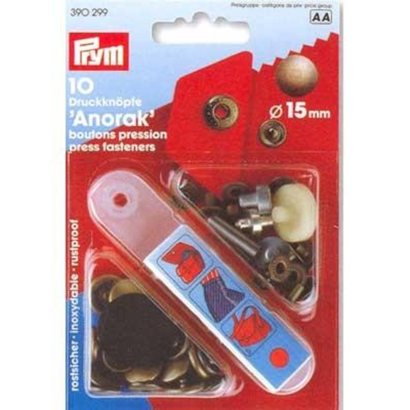 Anorak Snap Fasteners, 15mm, Antique Brass