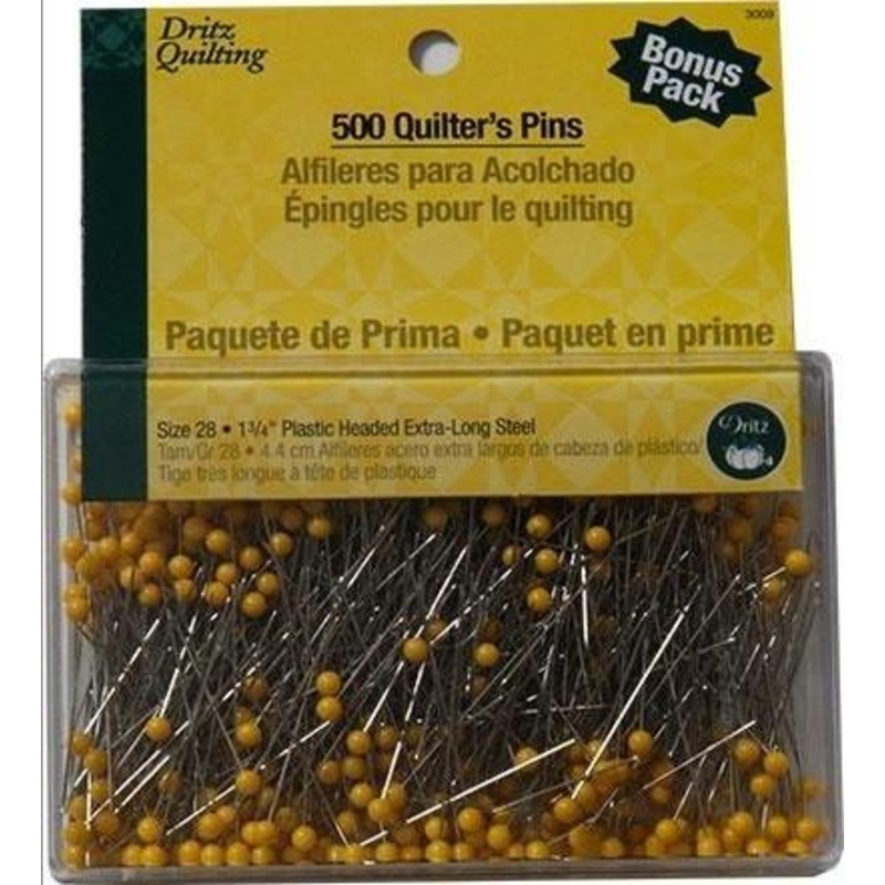 Dritz Yellow Plastic Head Sharp Steel Quilters Pins, 500pc.