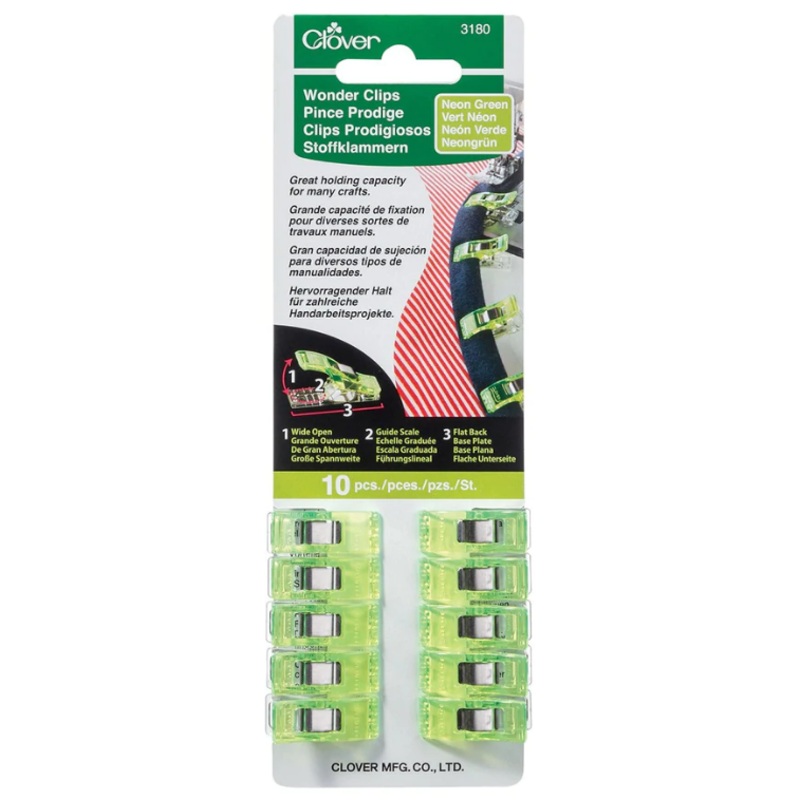 Clover Wonder Clips in Neon Green, 10pc.