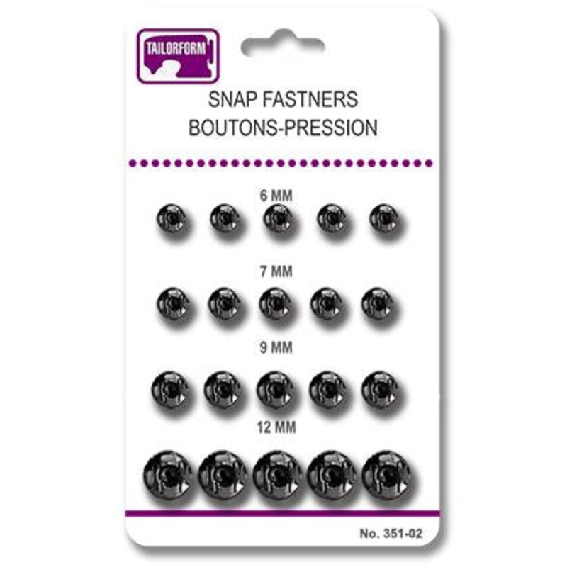 Snap Fasteners, Black Assorted