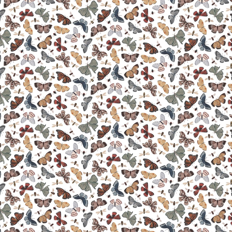 Eden Butterflies White-Fat Quarter 18"x22" & Half Yard 18"x44" & Full yard 36"x44"