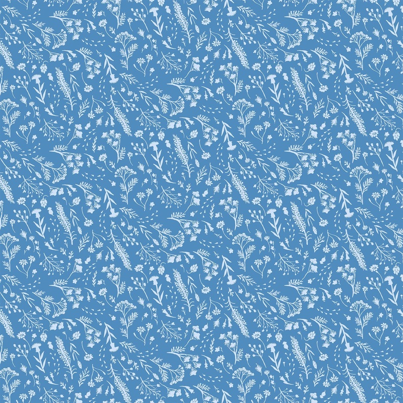 Eden Plants Blue-Fat Quarter 18"x22" & Half Yard 18"x44" & Full yard 36"x44"