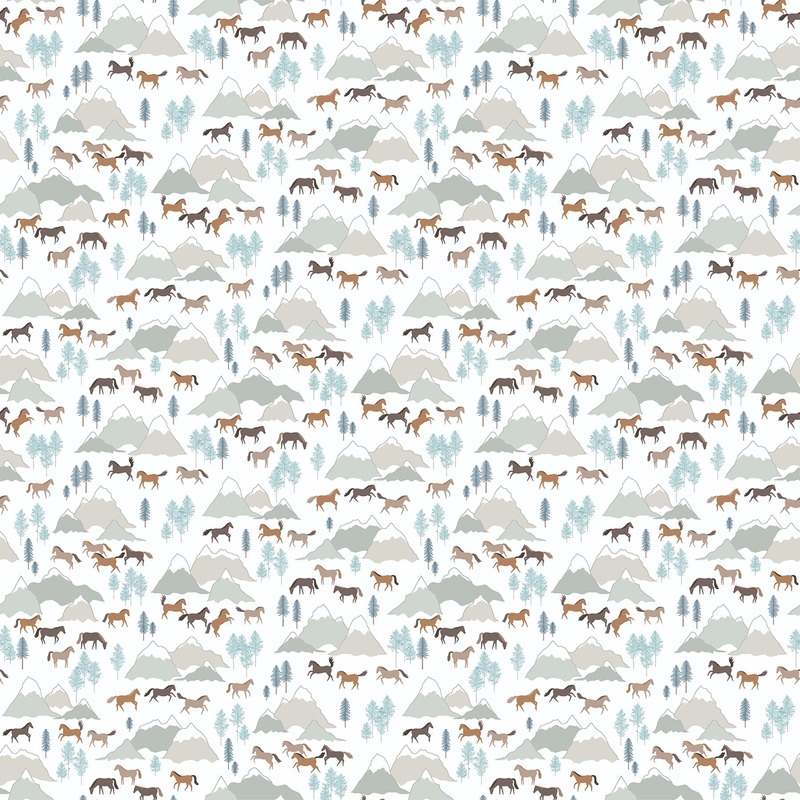 Horizon Horses white-Fat Quarter 18"x22" & Half Yard 18"x44" & Full yard 36"x44"