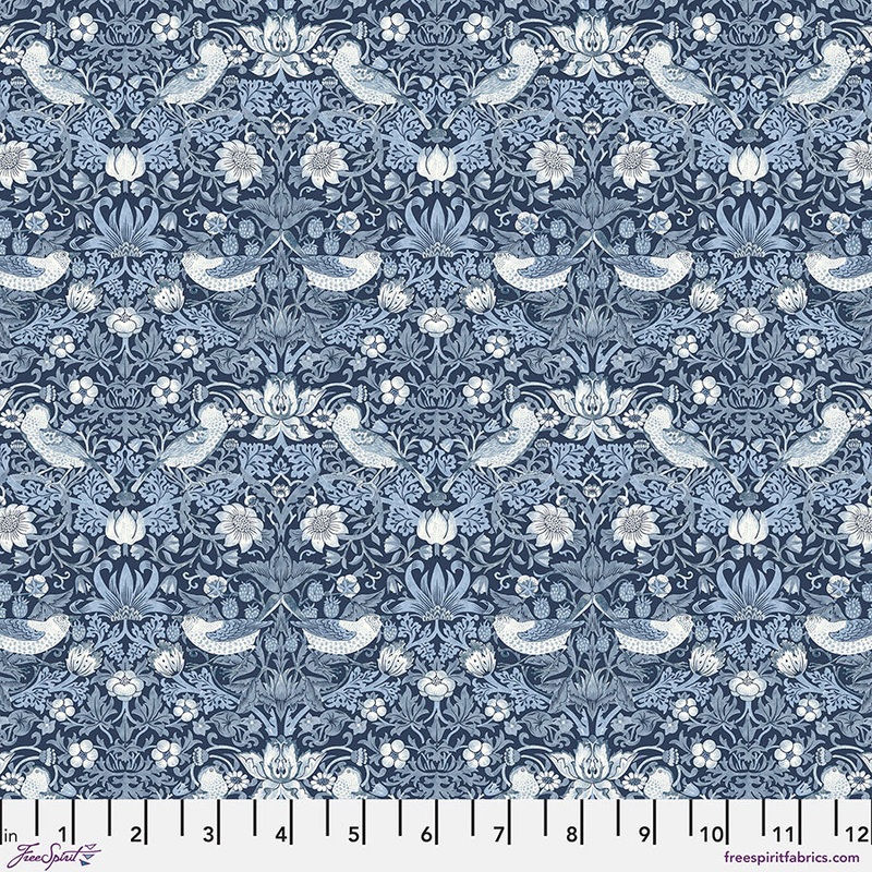 Mini Strawberry Thief Indigo-Fat Quarter 18"x22" & Half Yard 18"x44" & Full yard 36"x44"