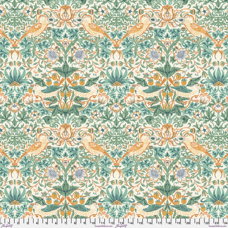 The Strawberry Thief mint-Fat Quarter 18"x22" & Half Yard 18"x44" & Full yard 36"x44"