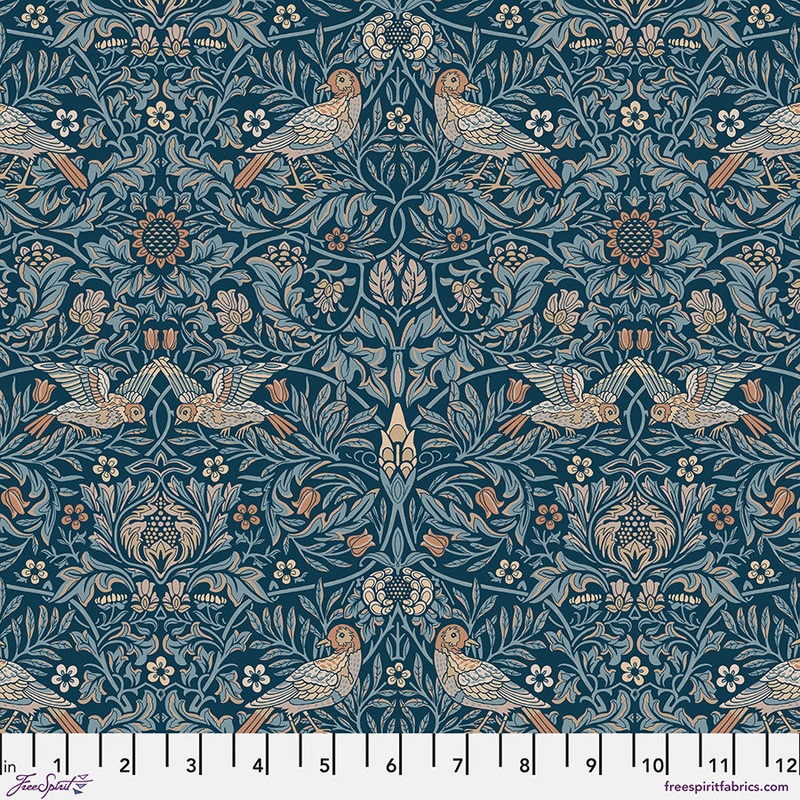 Bird Webbs Blue-Fat Quarter 18"x22" & Half Yard 18"x44" & Full yard 36"x44"