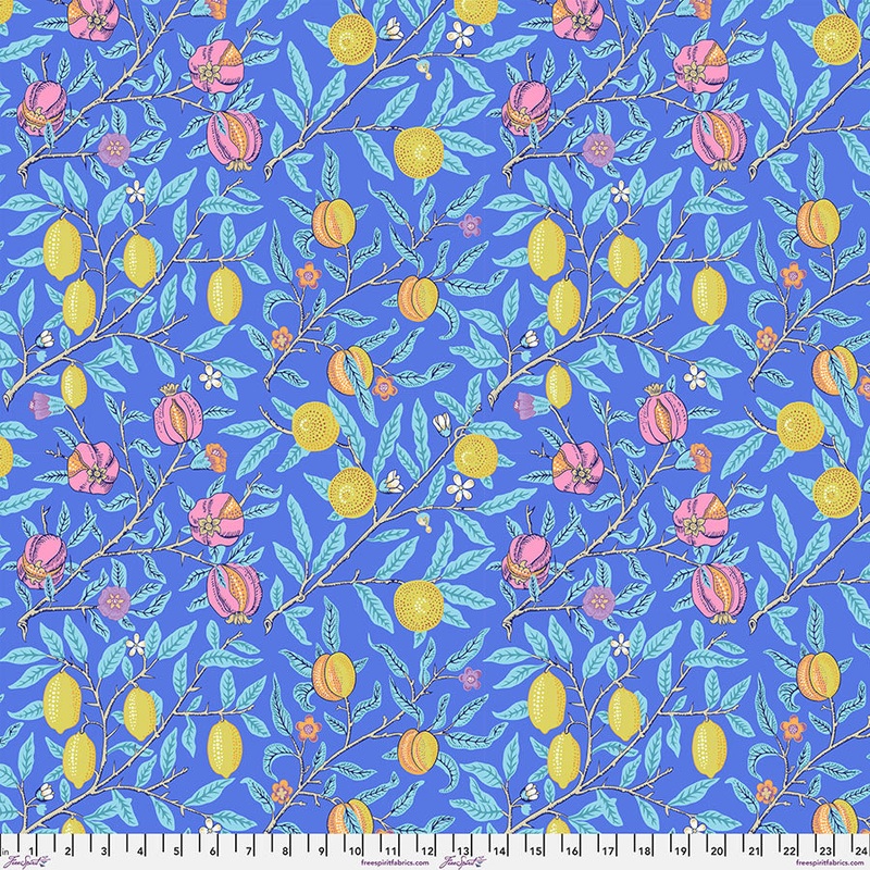 Fruit Cobalt KaffeXMorris-Fat Quarter 18"x22" & Half Yard 18"x44" & Full yard 36"x44"
