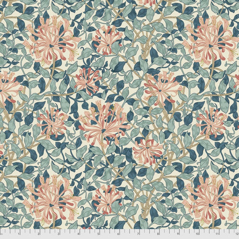 Honeysuckle Aqua-Fat Quarter 18"x22" & Half Yard 18"x44" & Full yard 36"x44"