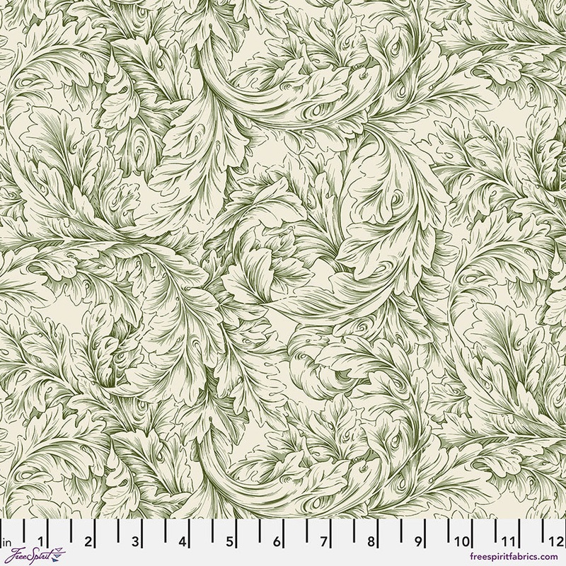 Small Acathus Scroll Green-Fat Quarter 18"x22" & Half Yard 18"x44" & Full yard 36"x44"