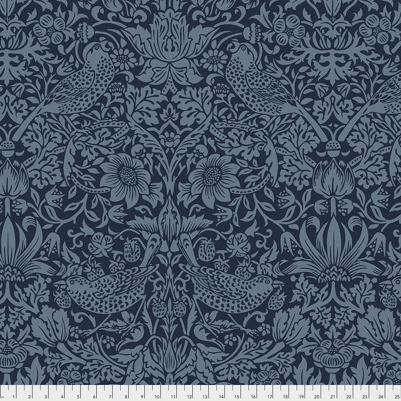 Strawberry Thief 108 wide backing fabric-Navy