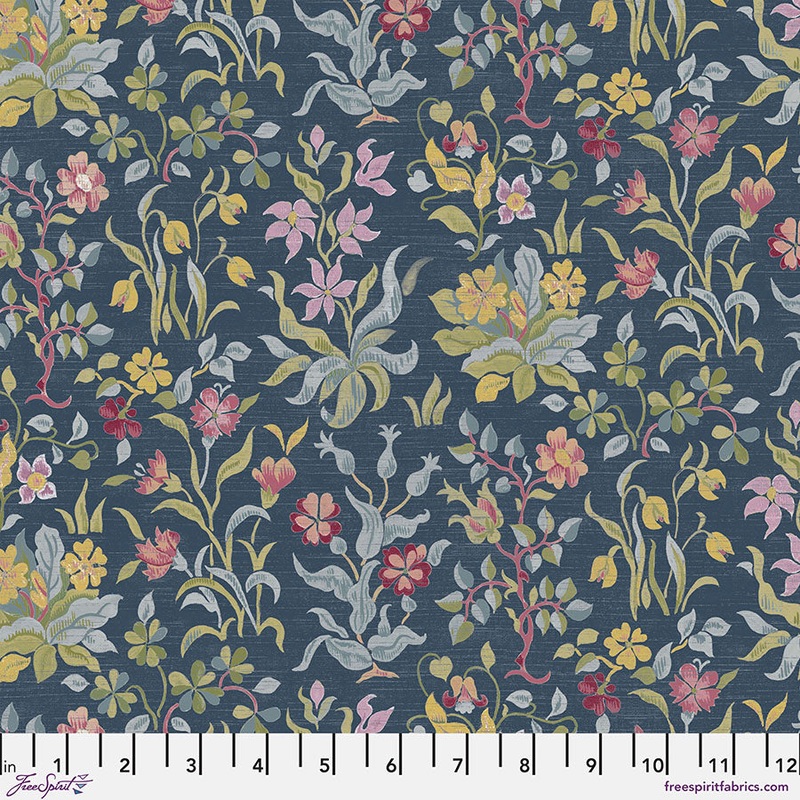Flowers by May Navy-Fat Quarter 18"x22" & Half Yard 18"x44" & Full yard 36"x44"
