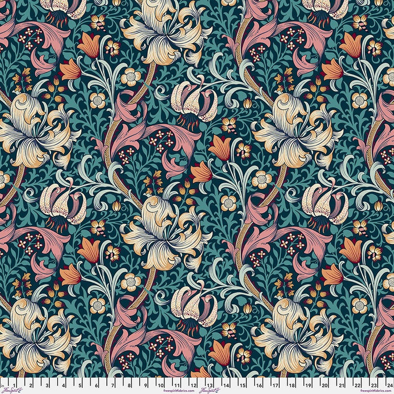 Golden Lily 108 wide backing fabric Teal