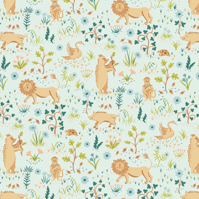 Tudor fauna A- Canopy Greens-Fat Quarter 18"x22" & Half Yard 18"x44" & Full yard 36"x44"