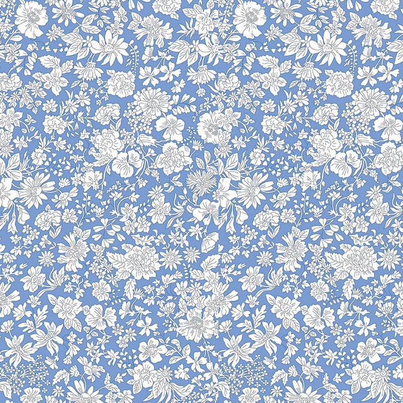 Liberty wide width backing fabric-per half yard- Emily Blossom Marine Blue