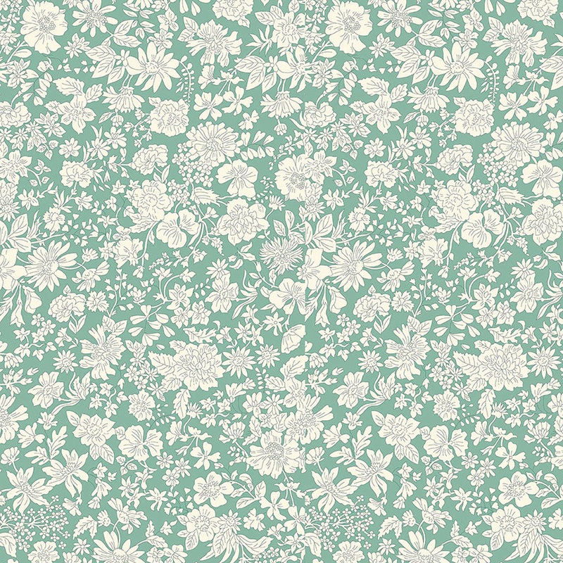 Liberty wide width backing fabric-per half yard- Emily Blossom Olive Leaf