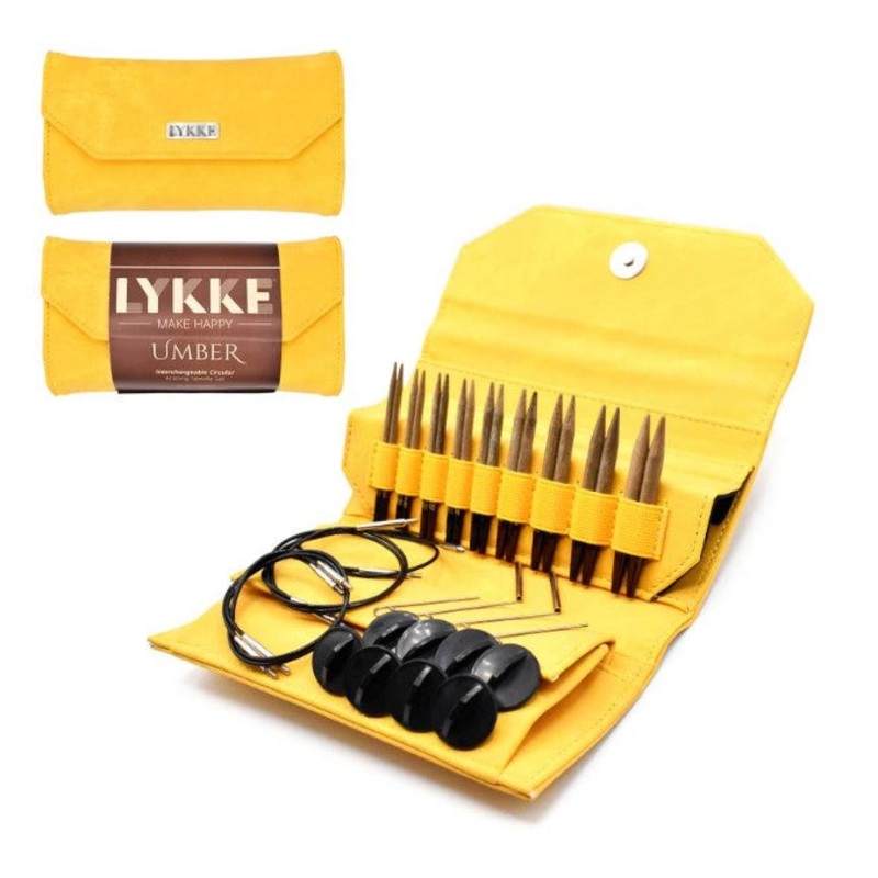Lykke 3.5 IC Birchwood Knitting Needle Set - UMBER / Dandelion Yellow Case