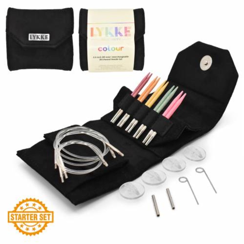 Lykke 3.5 IC Birchwood Knitting Needle Starter Set - COLOUR - Black Vegan Suede