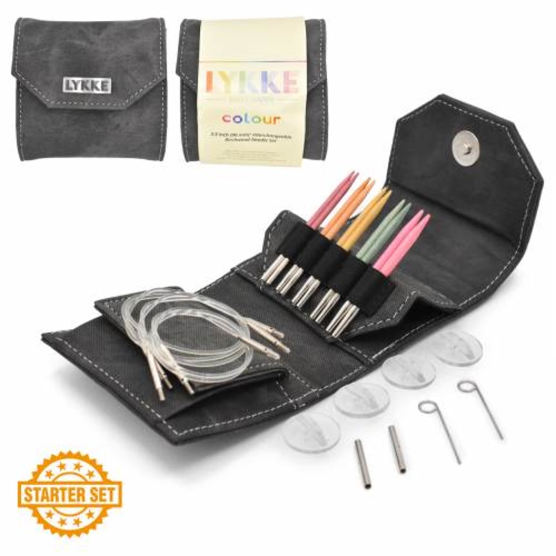 Lykke 3.5 IC Birchwood Knitting Needle Starter Set - COLOUR - Grey Denim Effect