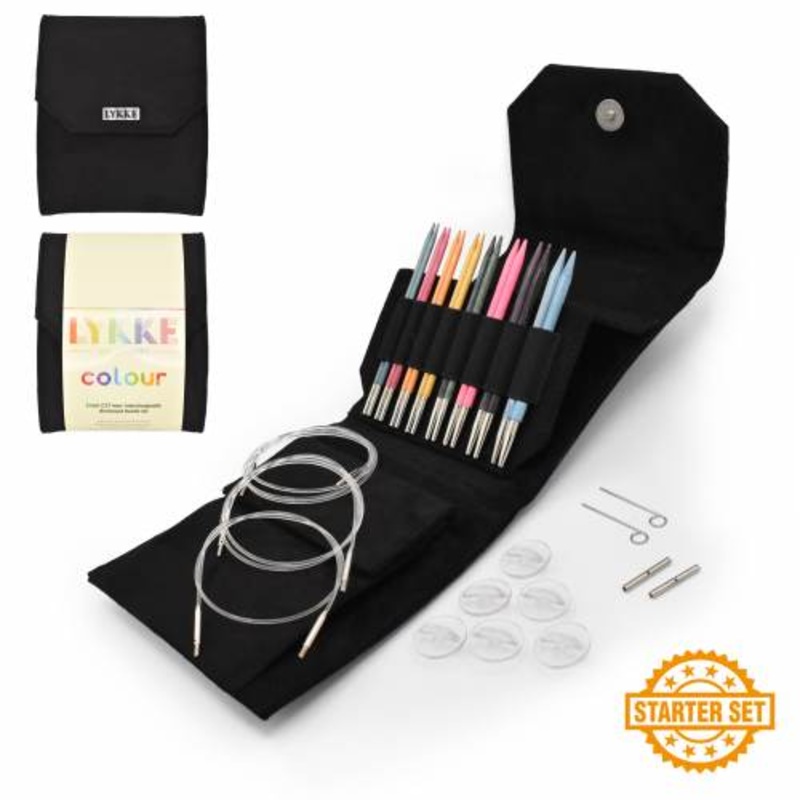 Lykke 5 IC Birchwood Knitting Needle Starter Set - COLOUR / Black Vegan Case