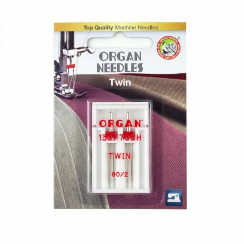Organ Needles Twin Size 90/2mm, 2 Needles per Blister Pack
