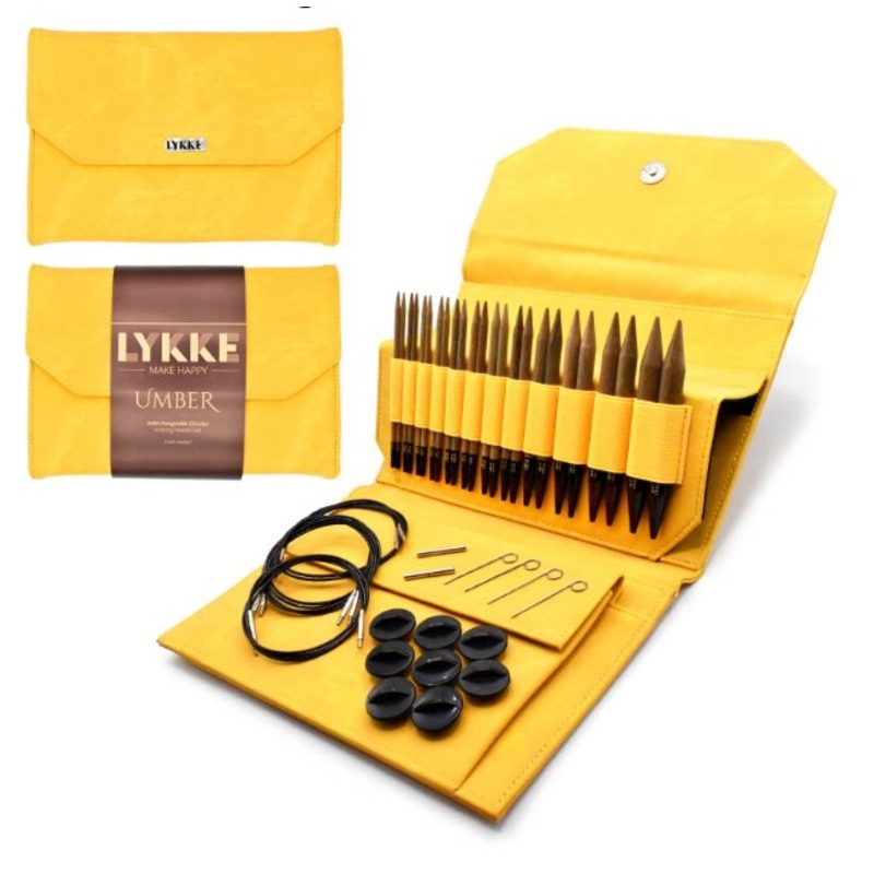 Lykke 5 IC Birchwood Knitting Needle Set - UMBER / Dandelion Yellow Case