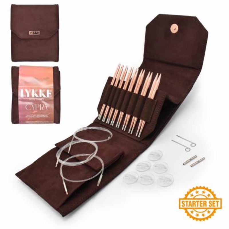 Lykke 5 IC Copper IC STARTER Knitting Needle Set in BROWN Suede Case - CYPRA