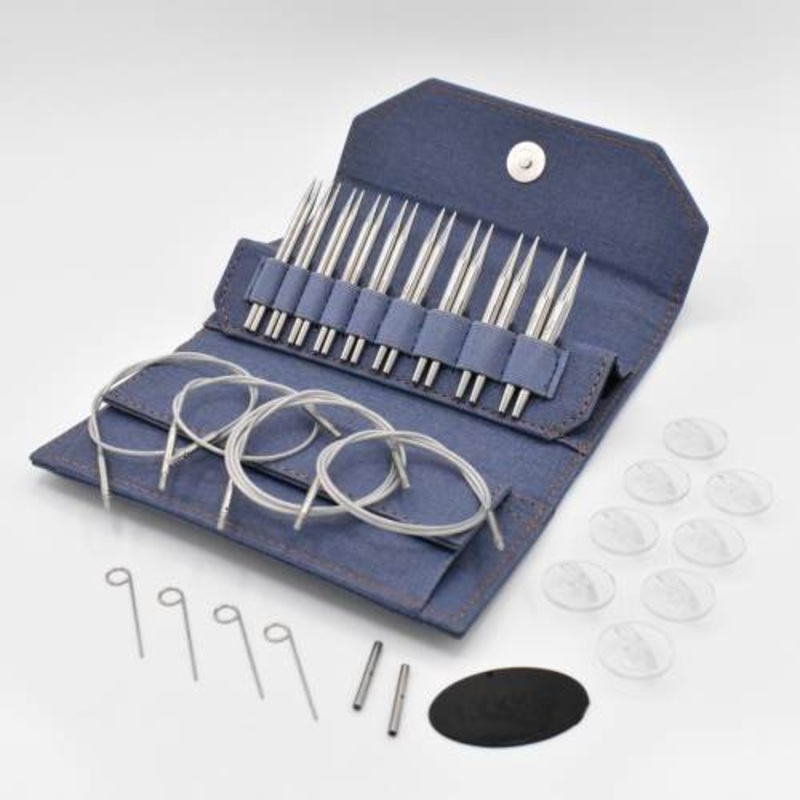 Lykke 3.5 IC Grade 316 Surgical Stainless Steel Knitting Needle Set in Denim Canvas Case - FLIGHT