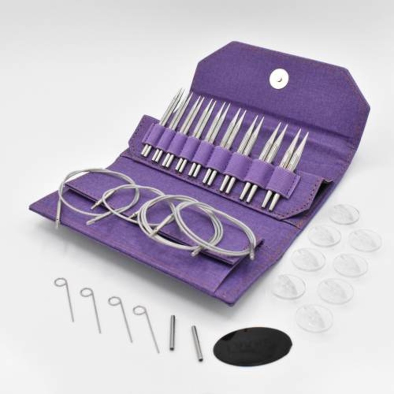 Lykke 3.5 IC Grade 316 Surgical Stainless Steel Knitting Needle Set in Purple Canvas Case - FLIGHT