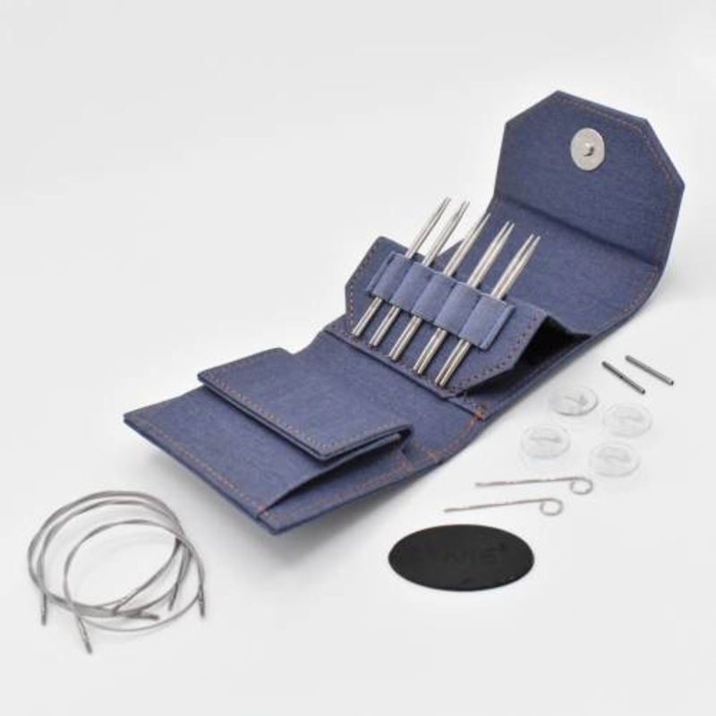 Lykke 3.5 IC Grade 316 Surgical Stainless Steel Mini Knitting Needle Set in Denim Canvas Case - FLIGHT