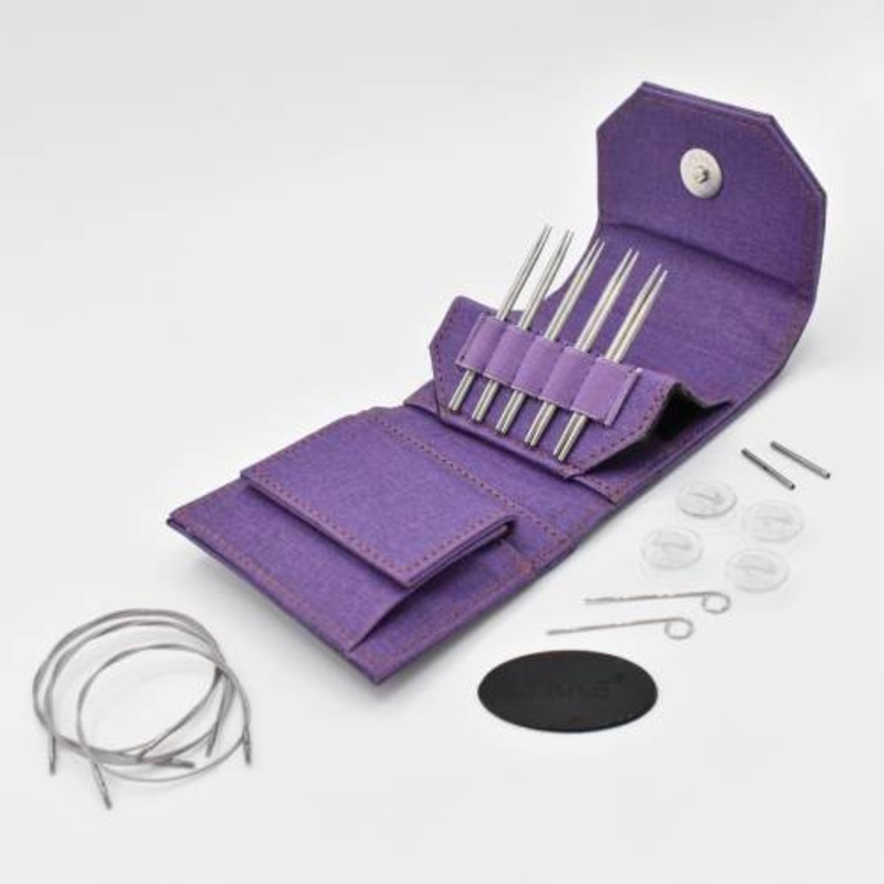 Lykke 3.5 IC Grade 316 Surgical Stainless Steel Mini Knitting Needle Set in Purple Canvas Case - FLIGHT