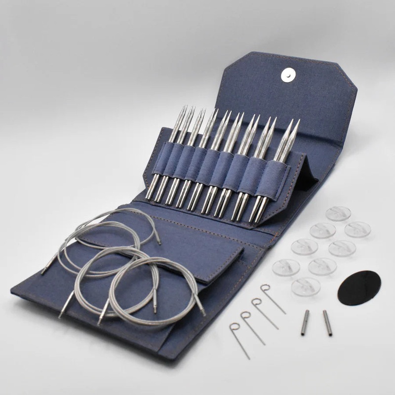 Lykke 5 IC Grade 316 Surgical Stainless Steel Knitting Needle Set in Denim Canvas Case - FLIGHT