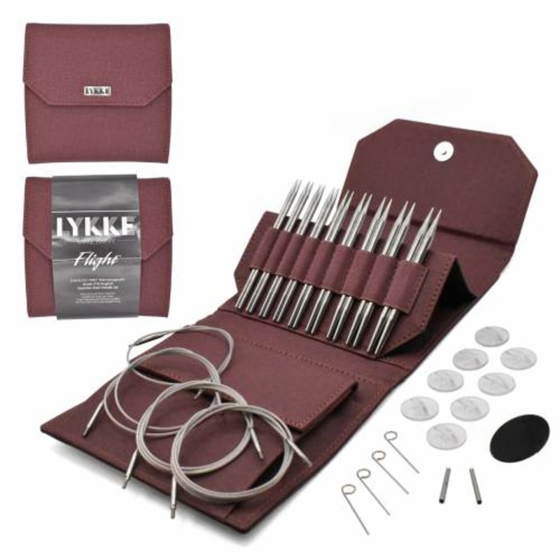 Lykke 5 IC Grade 316 Surgical Stainless Steel Knitting Needle Set in Maroon Canvas Case - FLIGHT