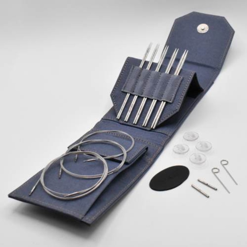 Lykke 5 IC Grade 316 Surgical Stainless Steel Mini Knitting Needle Set in Denim Canvas Case - FLIGHT