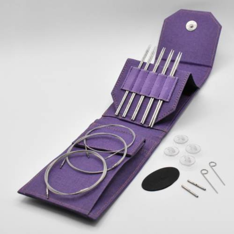 Lykke 5 IC Grade 316 Surgical Stainless Steel Mini Knitting Needle Set in Purple Canvas Case - FLIGHT