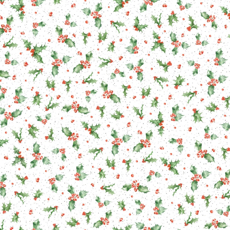 One Snowy Day HOLLY - WHITE - (1/2 yd.)