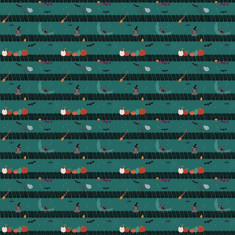 Little Witch: SITTING ON A GATE Fabric C14564-TEAL (1/2 yd.)
