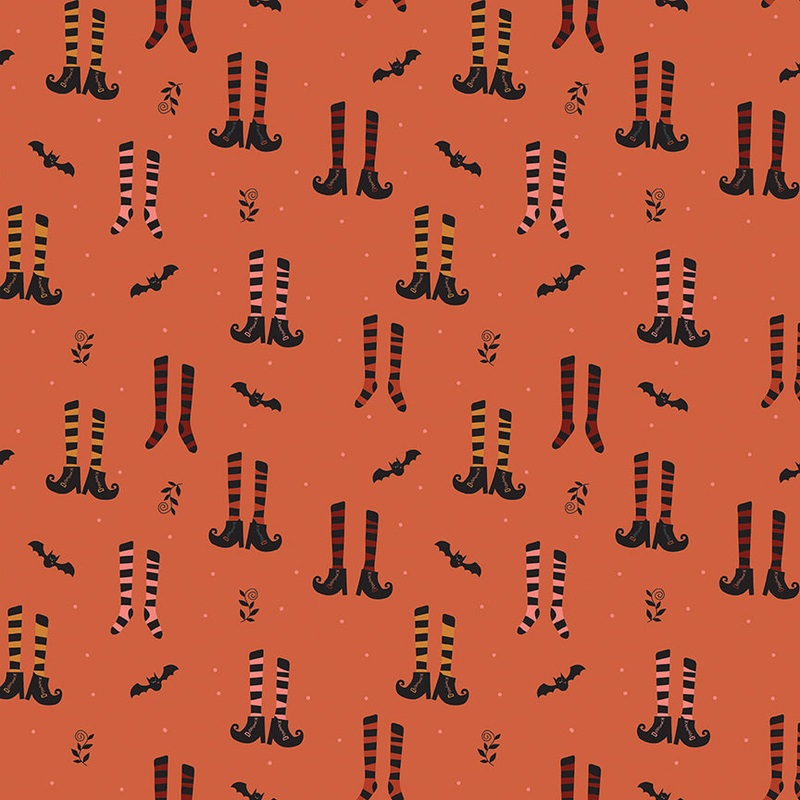 Little Witch: WITCHES SOCKS Fabric C14561-PUMPKIN (1/2 yd.)